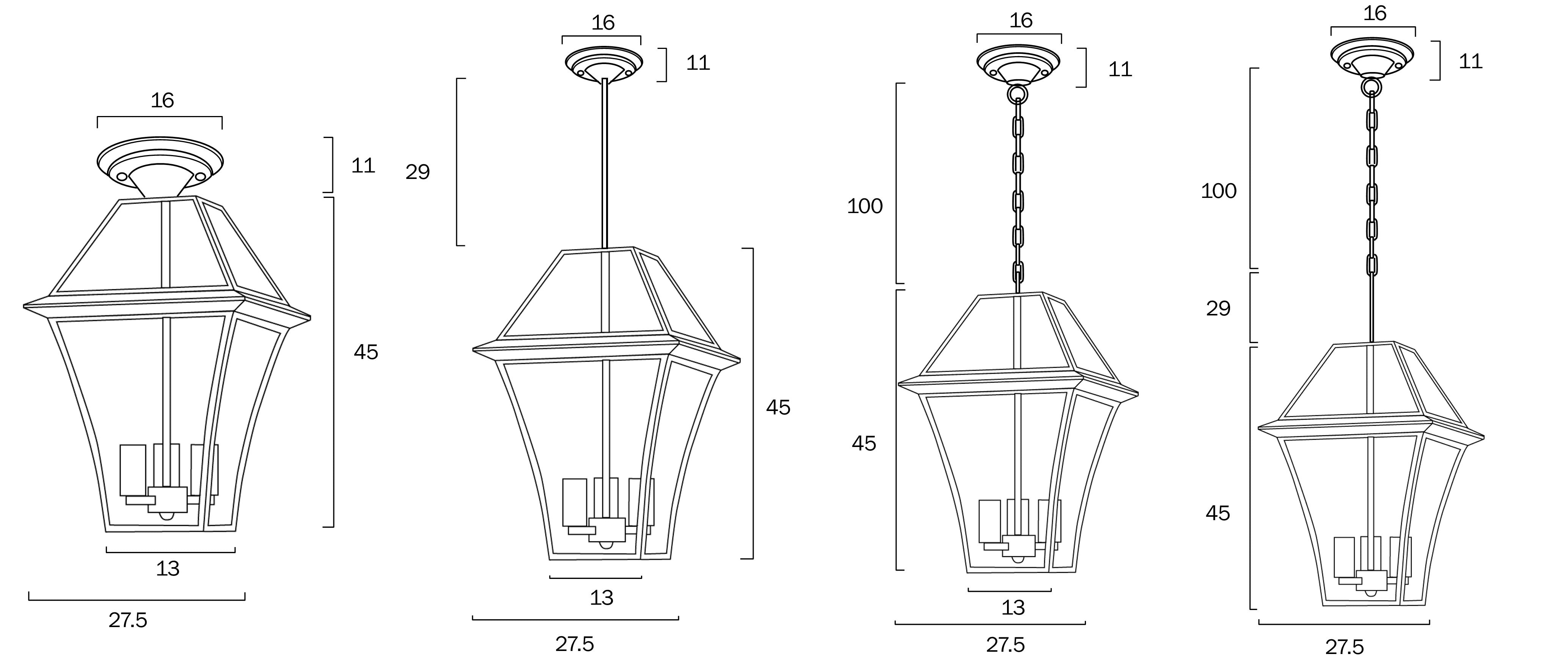 Rye 27 Brass or Black 3 Light IP43 Pendant
