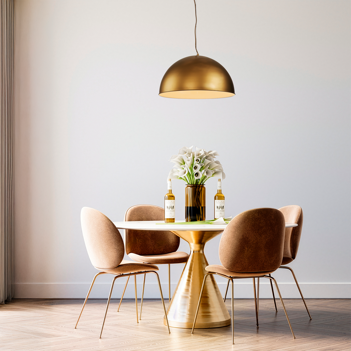 Rowen 1 Light 50cm E27 Dome Pendant Silky Gold