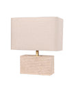 Sagitta: Rectangular Beige Travertine Base Rectangular Fabric Cream Shade Table Lamp