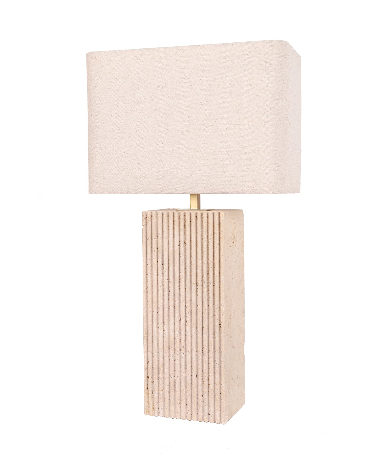 Sagitta: Beige Travertine Base Rectangular Fabric Cream Shade Table Lamps