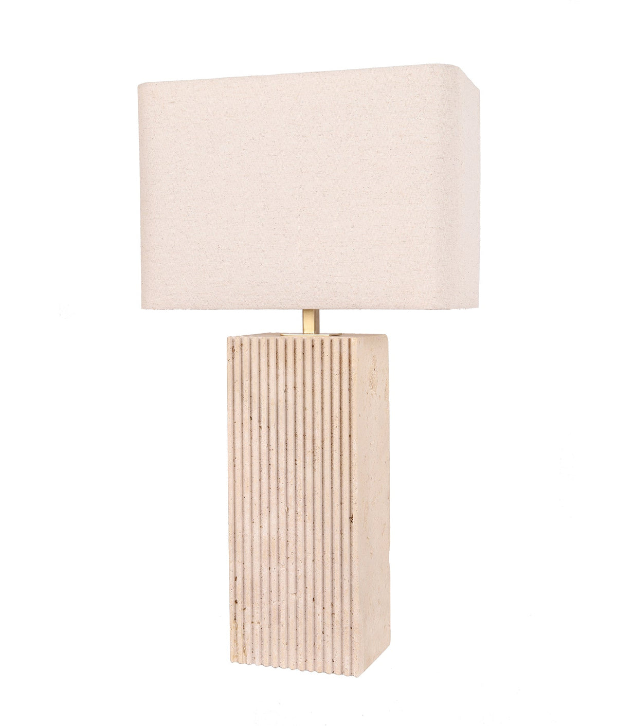 Sagitta: Beige Travertine Base Rectangular Fabric Cream Shade Table Lamps