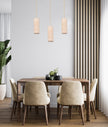 Sagitta: Interior Oblong Beige Travertine with Brass Highlight Pendant Light
