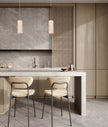 Sagitta: Interior Oblong Beige Travertine with Brass Highlight Pendant Light