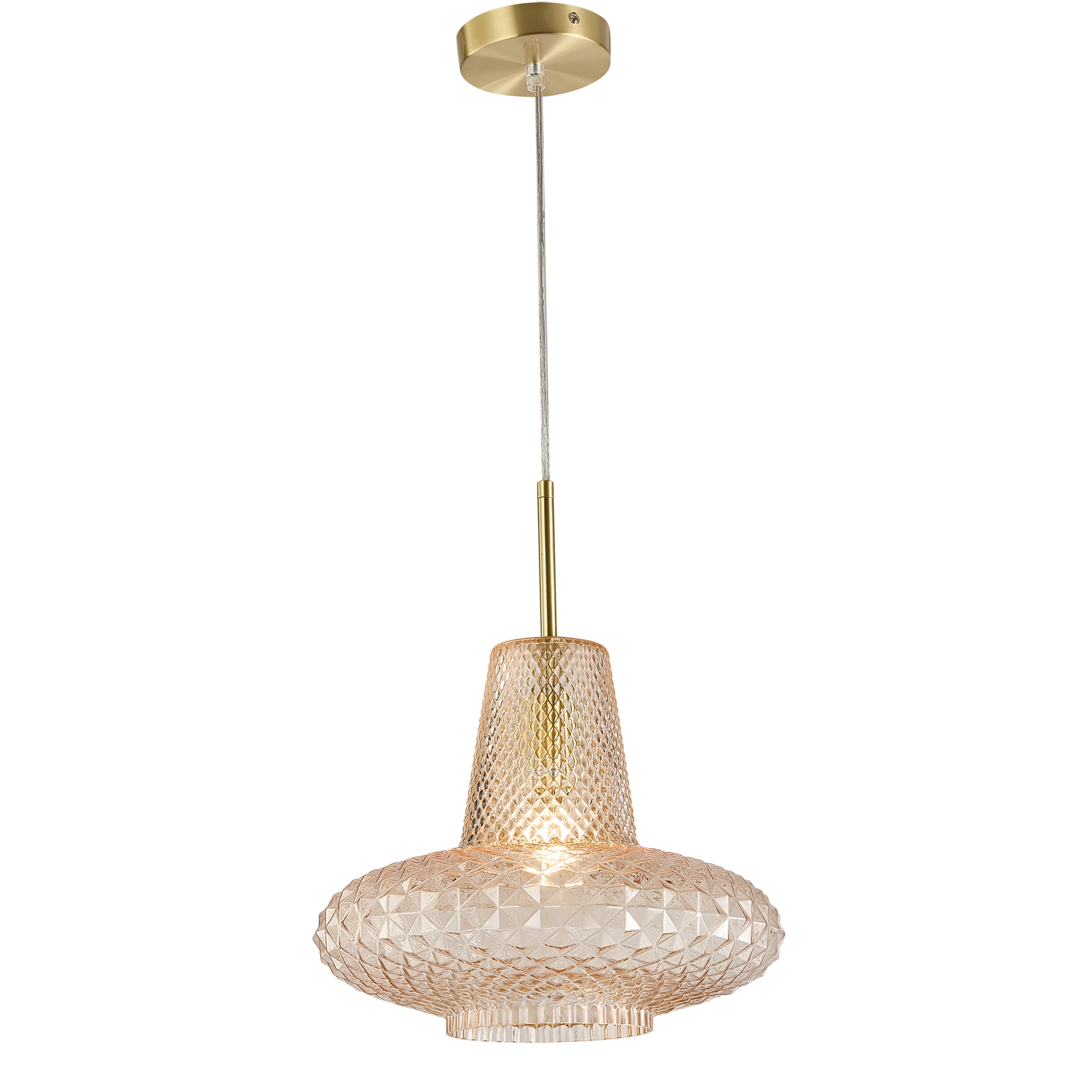 Sculpt Gold & Amber Vintage Diamond Cut Glass E27 Pendant