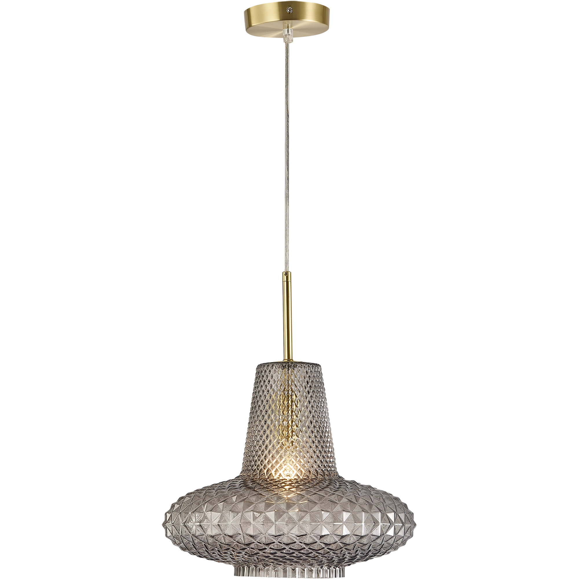Sculpt Gold & Smoke Vintage Diamond Cut Glass E27 Pendant