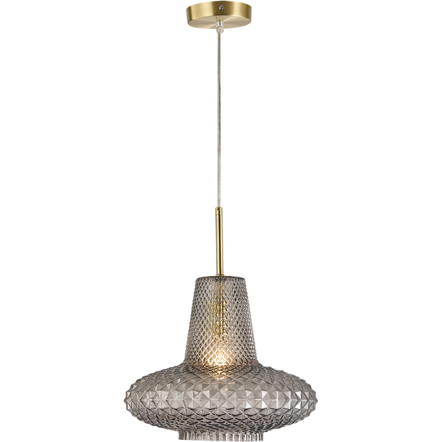 Sculpt Gold & Smoke Vintage Diamond Cut Glass E27 Pendant