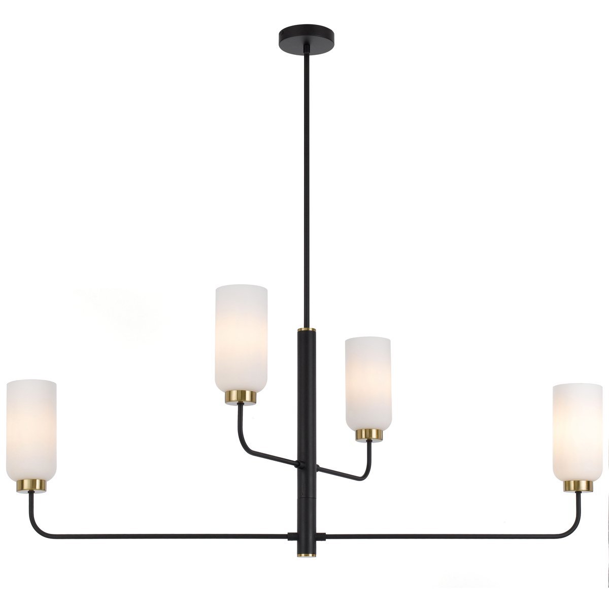 Sebring 4 Light Long Pendant Light in Black with Opal Glass