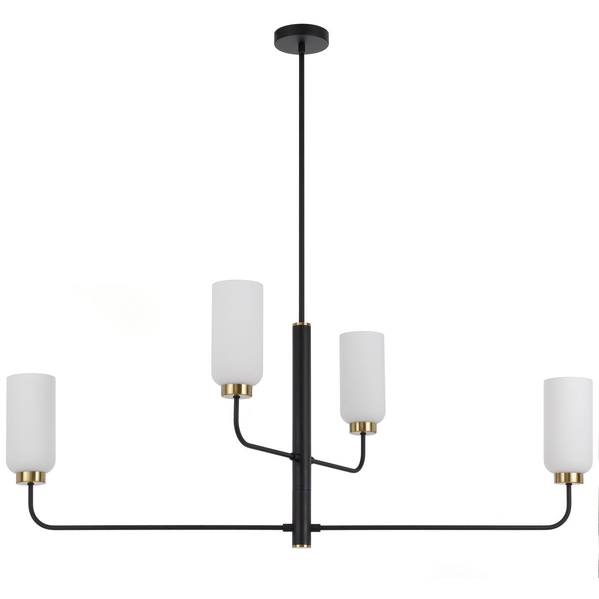 Sebring 4 Light Long Pendant Light in Black with Opal Glass