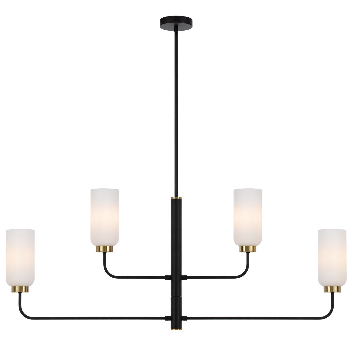 Sebring 4 Light Long Pendant Light in Black with Opal Glass