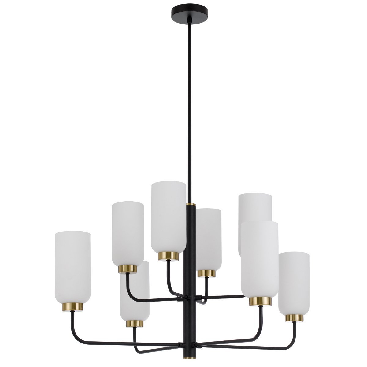 Sebring 8 Light Pendant Light in Black with Opal Glass