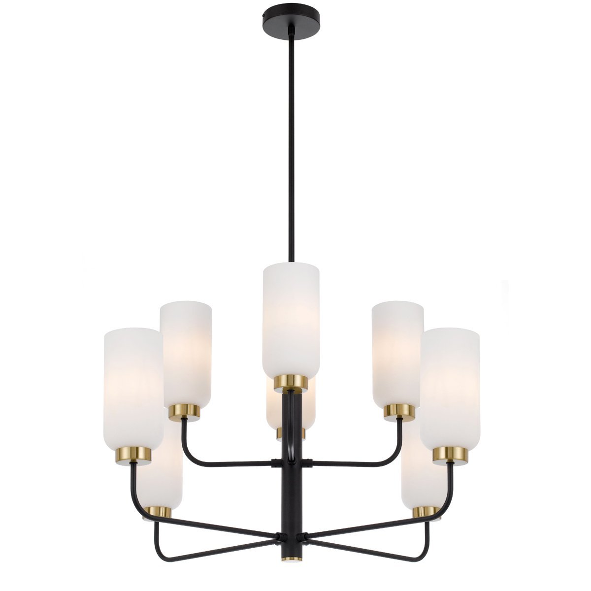 Sebring 8 Light Pendant Light in Black with Opal Glass