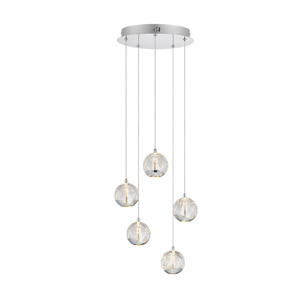 Segovia Gold or Chrome 25W 3000K 5 Light Pendant
