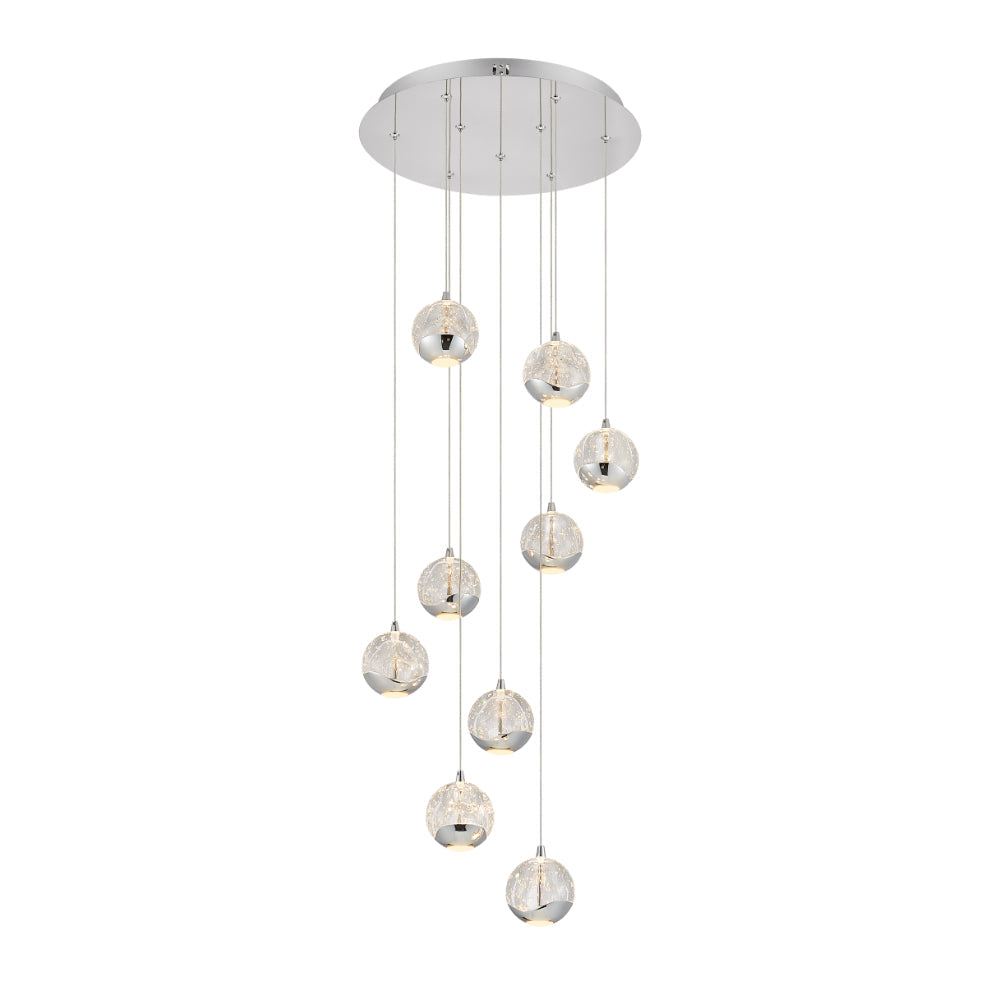 Segovia Gold or Chrome 45W 3000K 9 Light Pendant