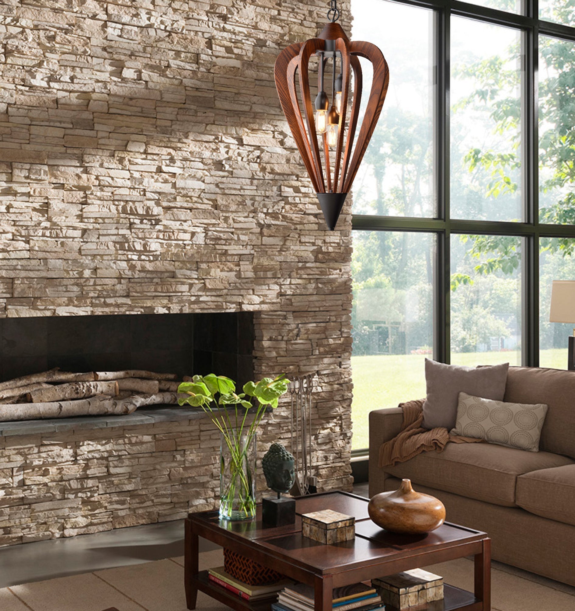 SENORITA: Rustic Medium Tuscan Coffee Cherry / Winter Moss Wood Pendant Lights