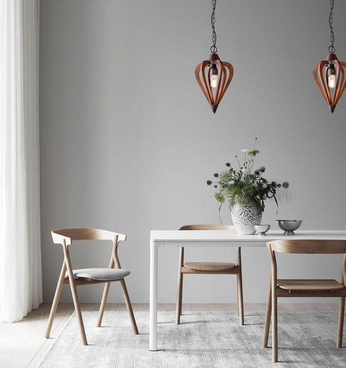 SENORITA: Rustic Small Tuscan Coffee Cherry / Winter Moss Wood Pendant Light