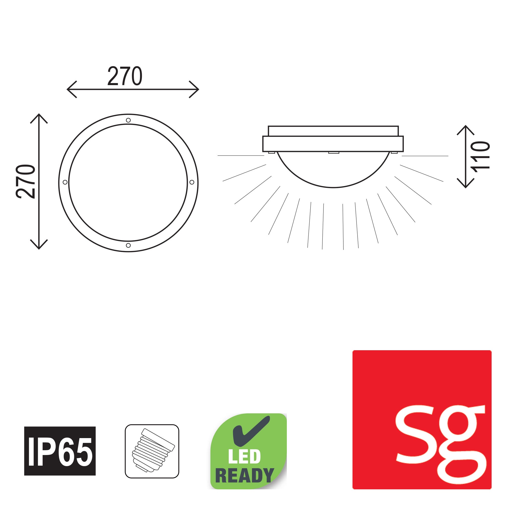 Primo Black E27 IP65 Premium Outdoor Bunker Light
