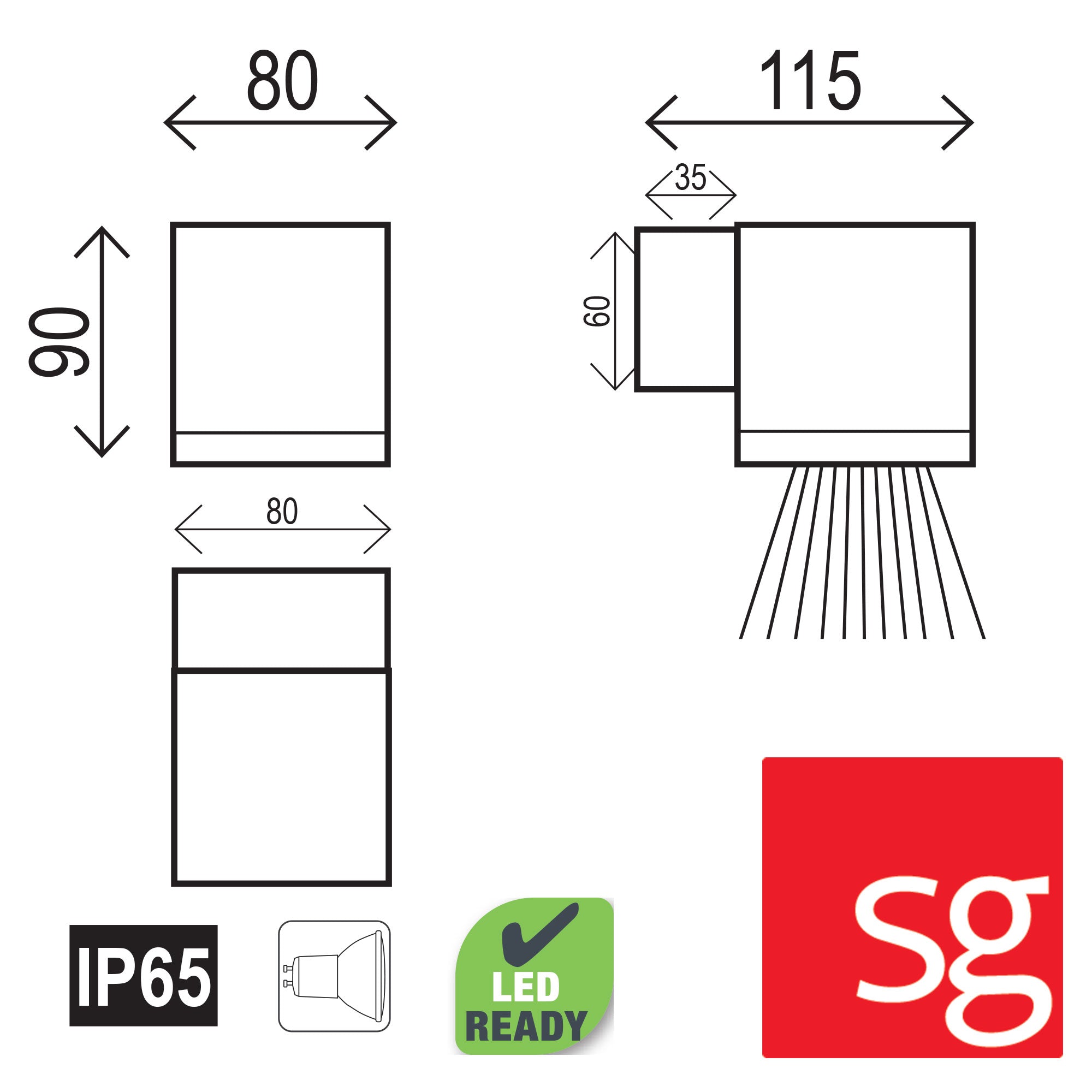 Kube Black GU10 Quality Outdoor Fixed Down Wall Light