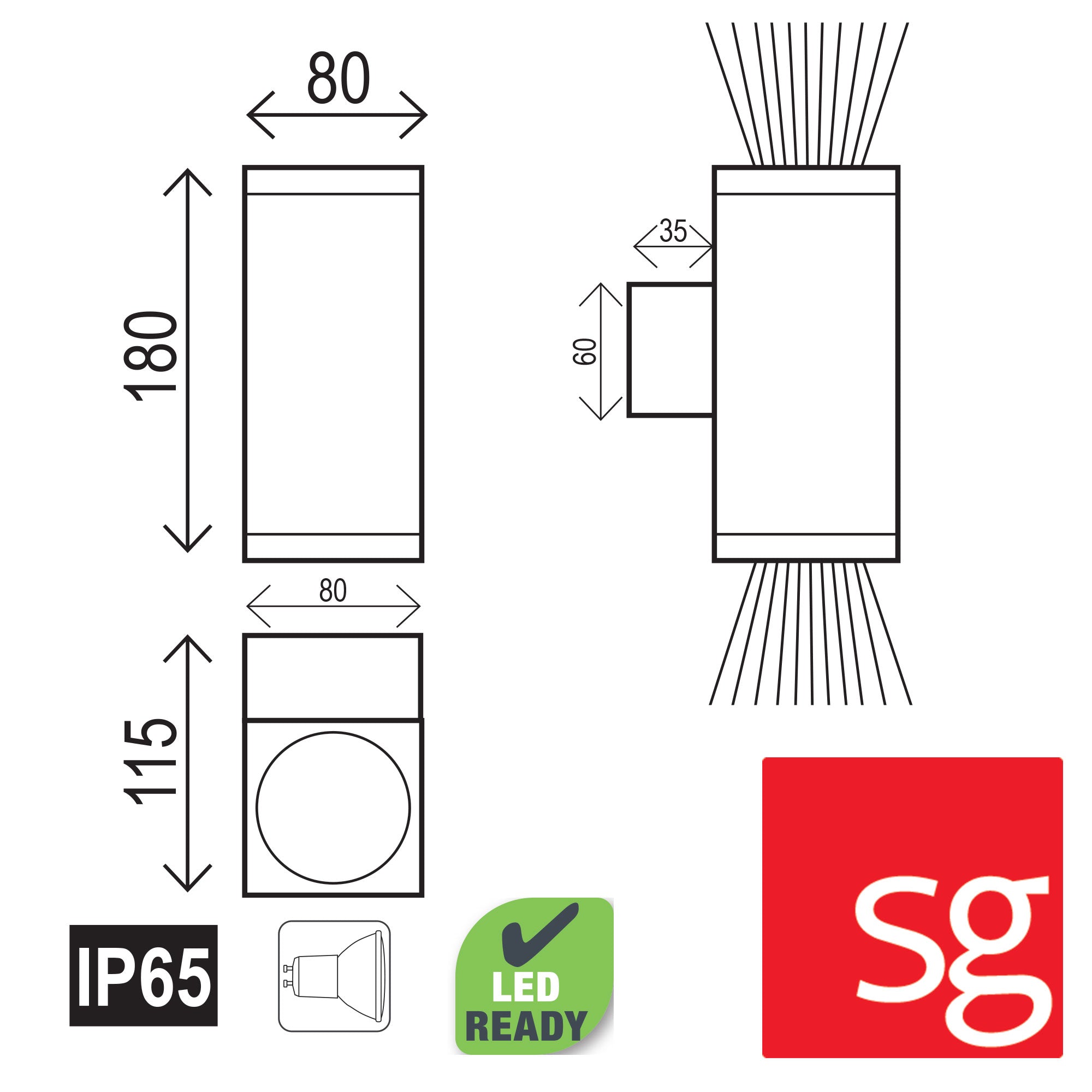 Kube Black GU10 Quality Outdoor Up/Down Wall Light