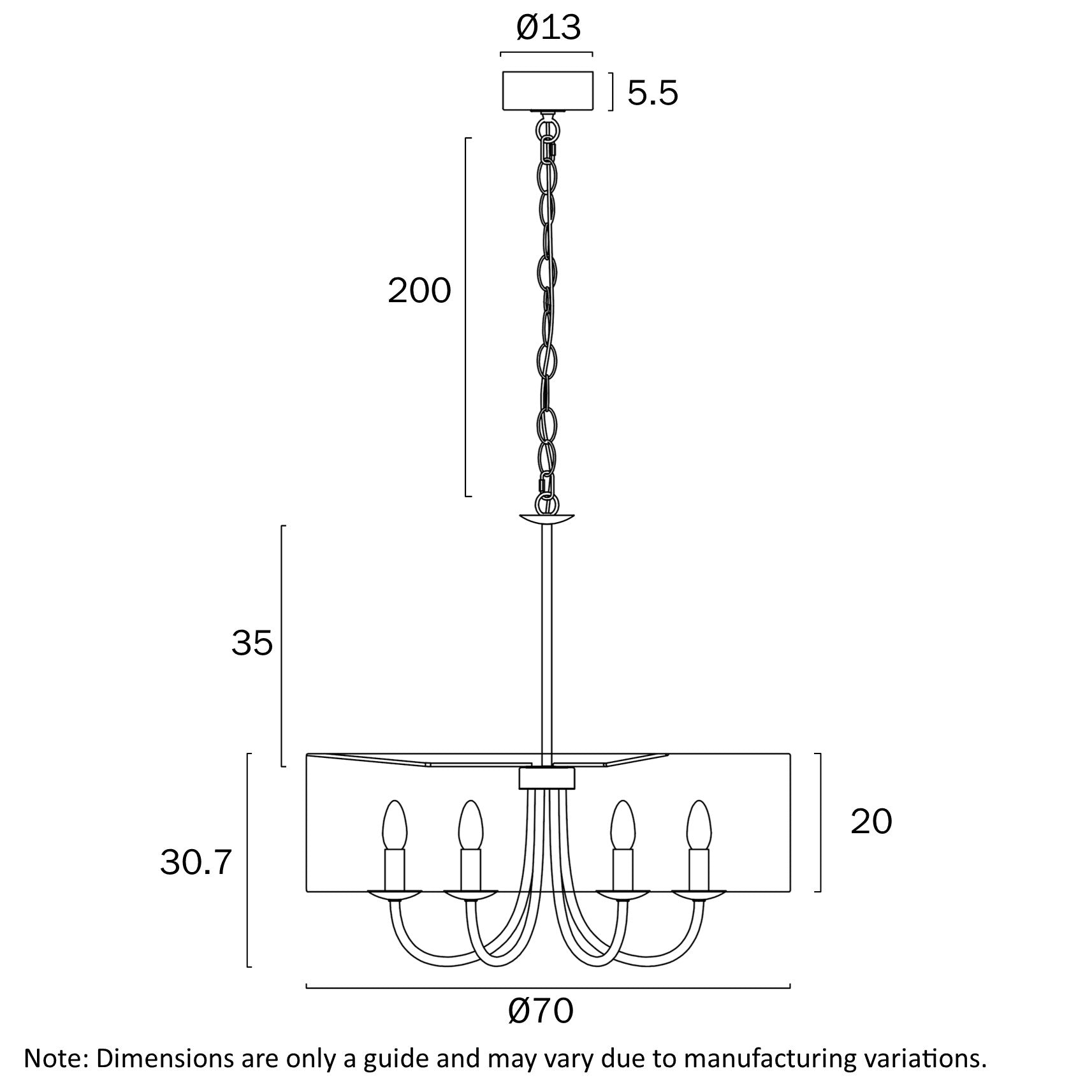 Shiron Dark Nickel or Brass 6 Light Pendant with Ivory Fabric Shade