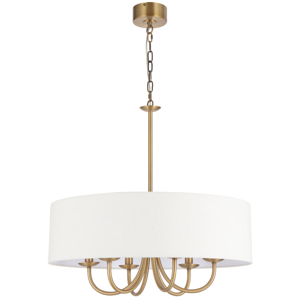 Shiron Dark Nickel or Brass 6 Light Pendant with Ivory Fabric Shade