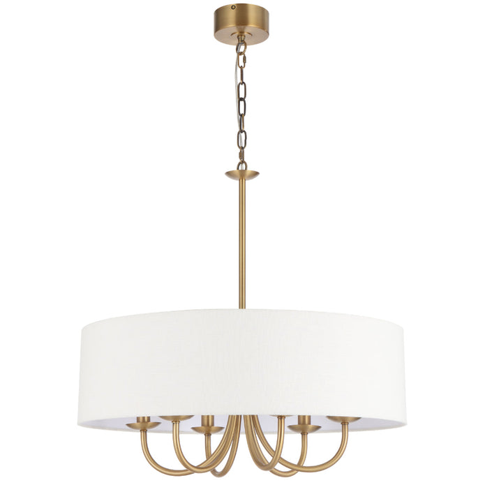 Shiron Dark Nickel or Brass 6 Light Pendant with Ivory Fabric Shade