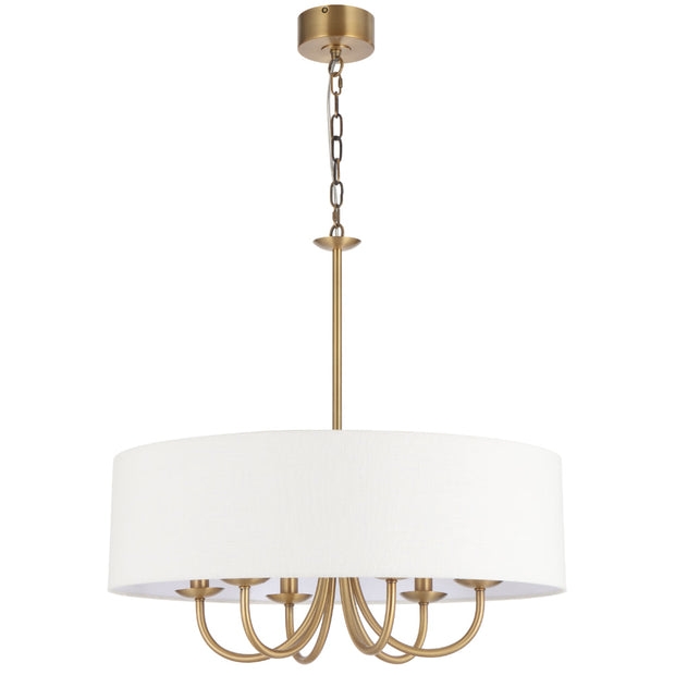 Shiron Dark Nickel or Brass 6 Light Pendant with Ivory Fabric Shade