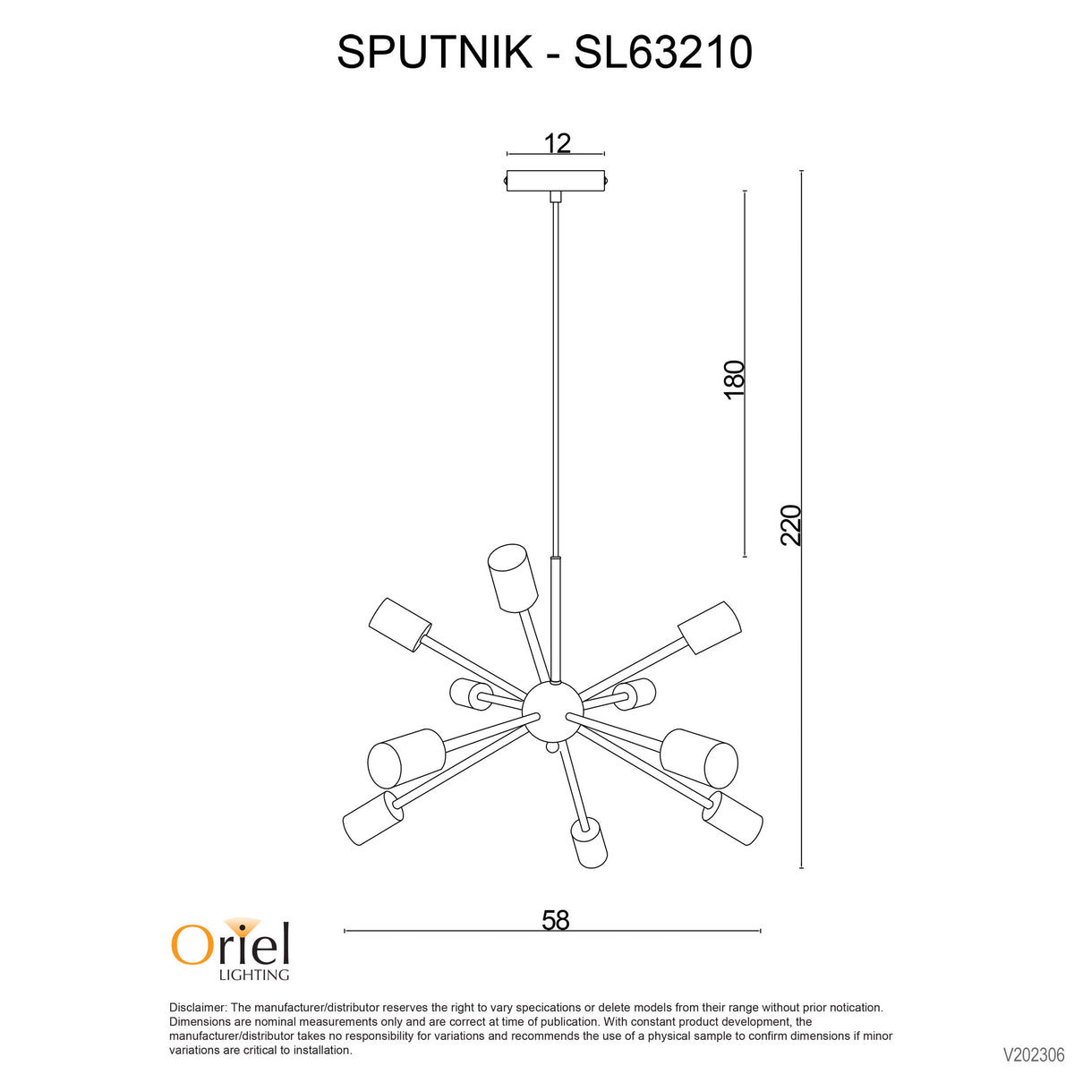 Sputnik 10 Black 10 Light Groovy Satellite Pendant