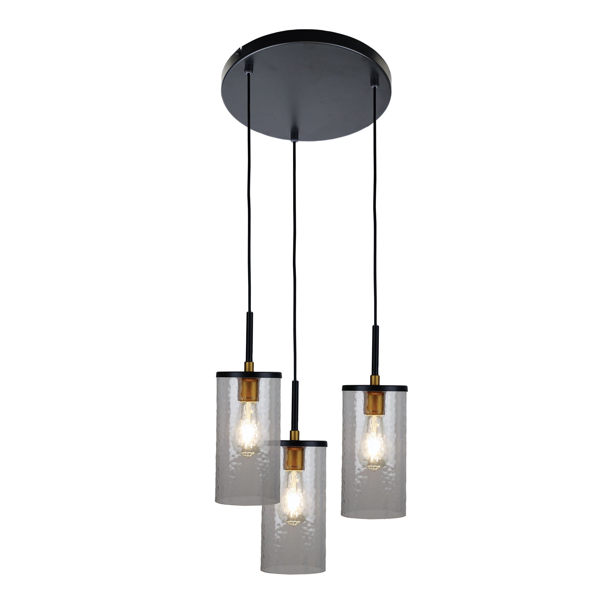 Raymont Black, Aged Brass & Glass 3 Light Pendant
