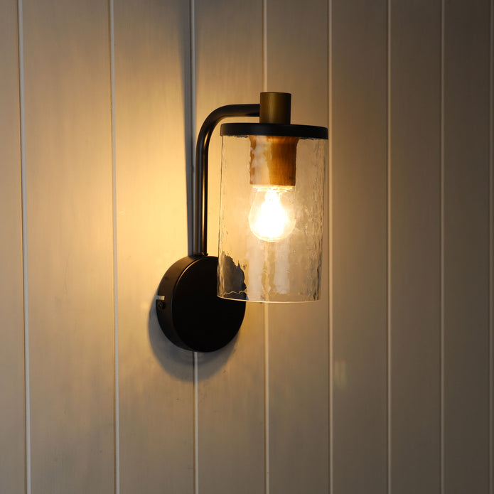 Raymont Black, Aged Brass & Glass E27 Wall Light