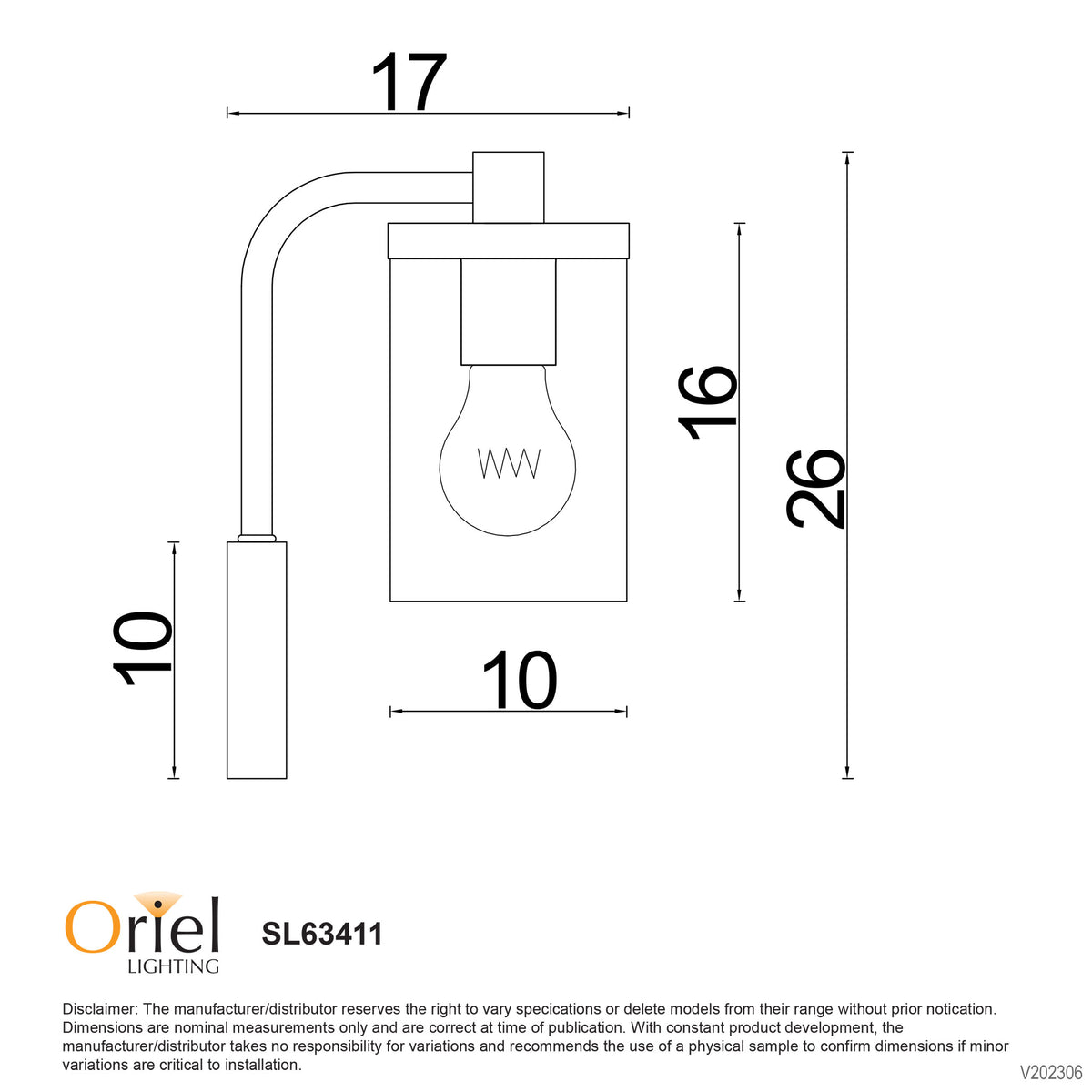 Raymont Black, Aged Brass & Glass E27 Wall Light