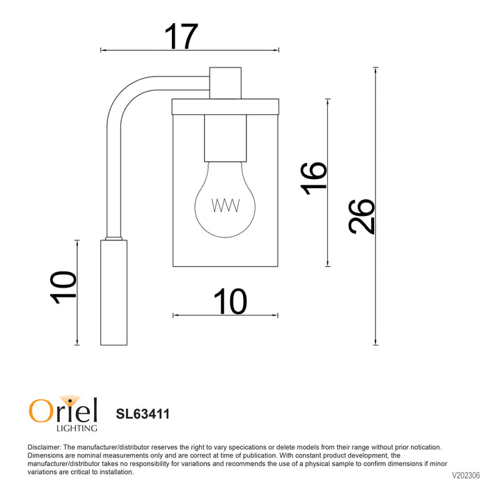 Raymont Black, Aged Brass & Glass E27 Wall Light