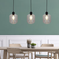 Thumbnail for Marconi Trilight Black & Ribbed Clear Glass 3 Light Pendant