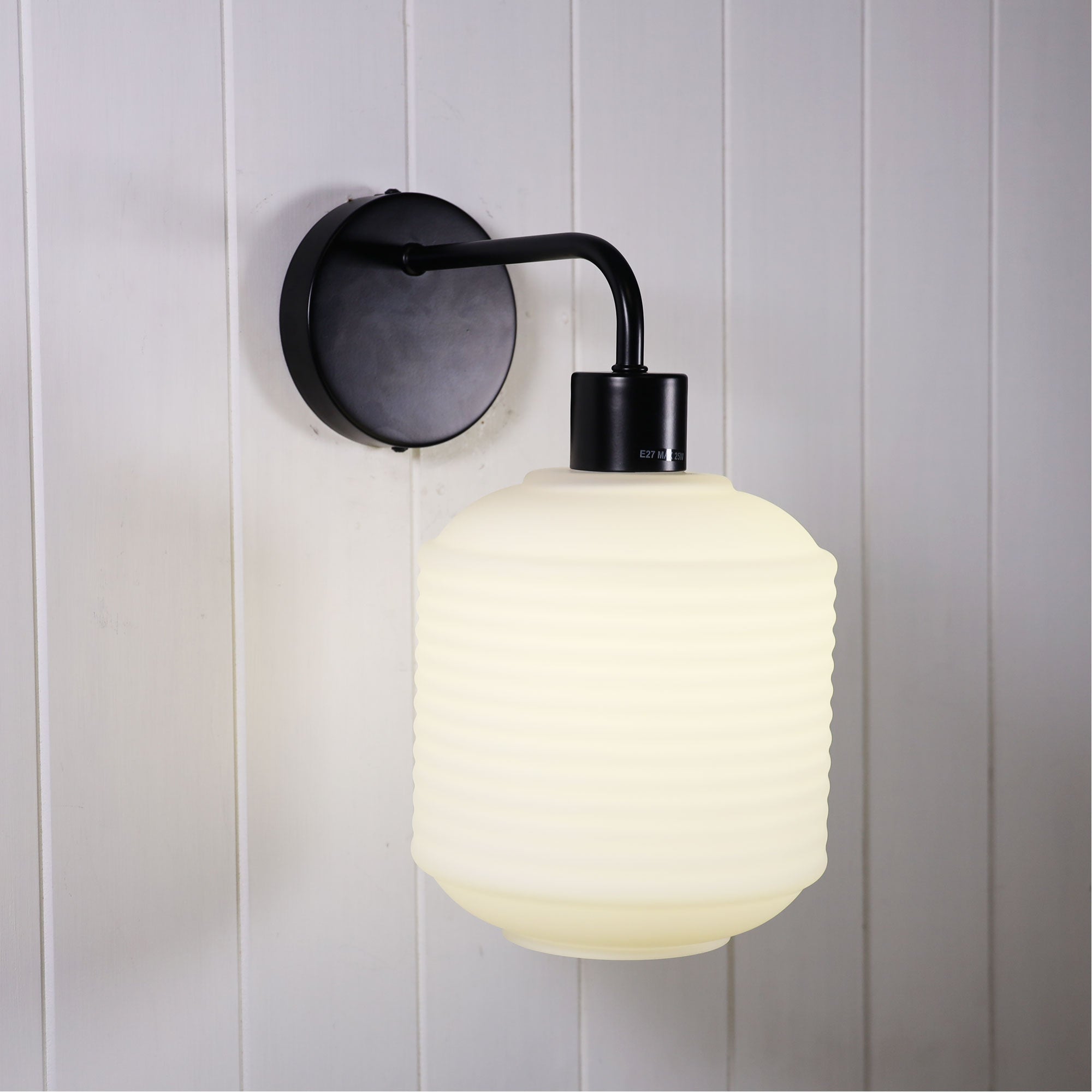 Marconi Black & Ribbed Opal Glass Wall Light