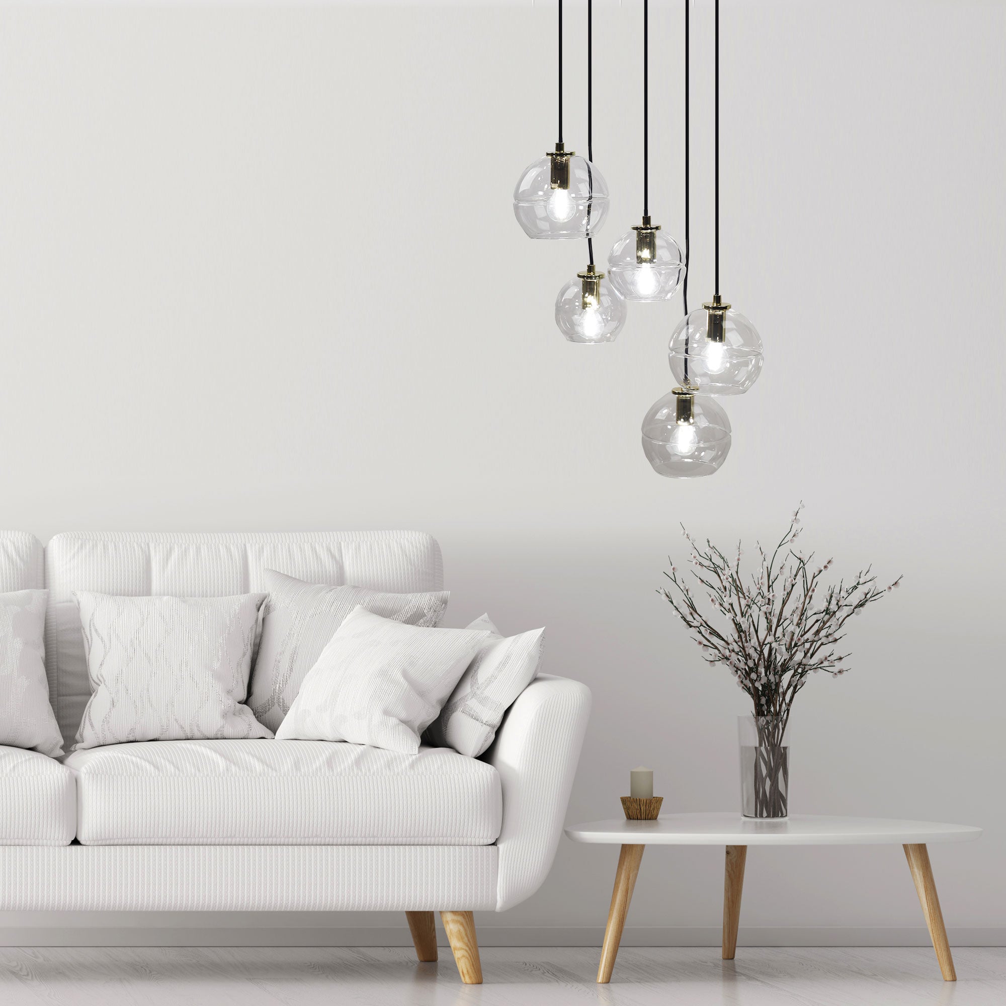 Reno.5 Black, Brass & Clear Glass 5 Light E14 Pendant