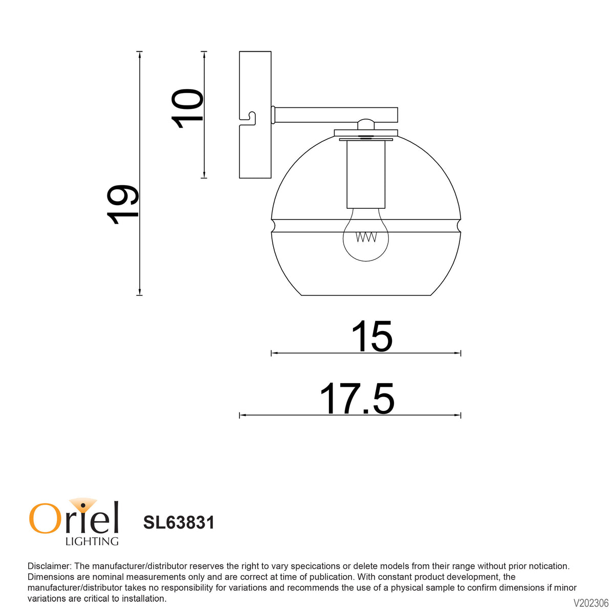 Reno Black, Brass & Clear Glass E14 Wall Light