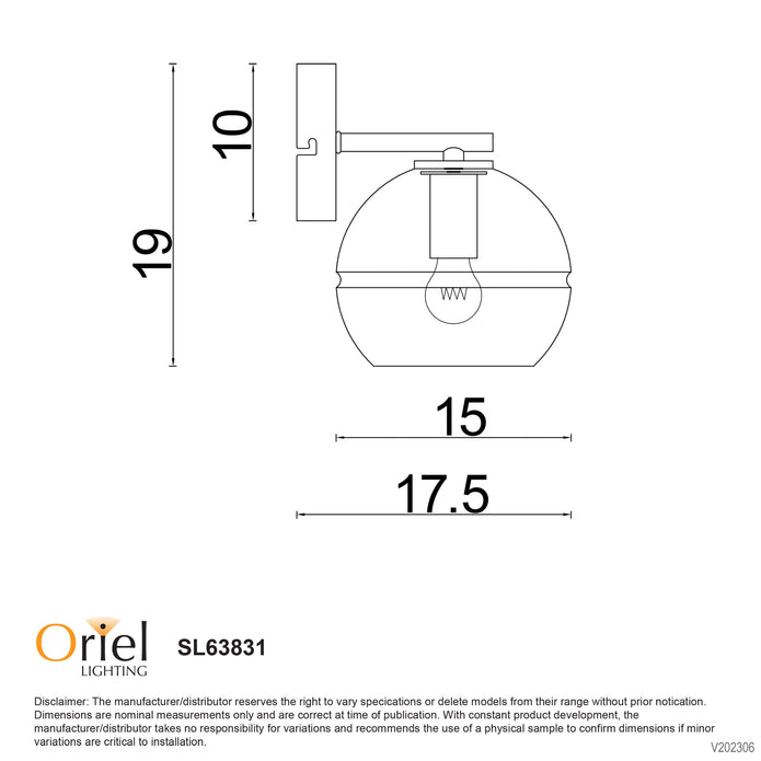 Reno Black, Brass & Clear Glass E14 Wall Light