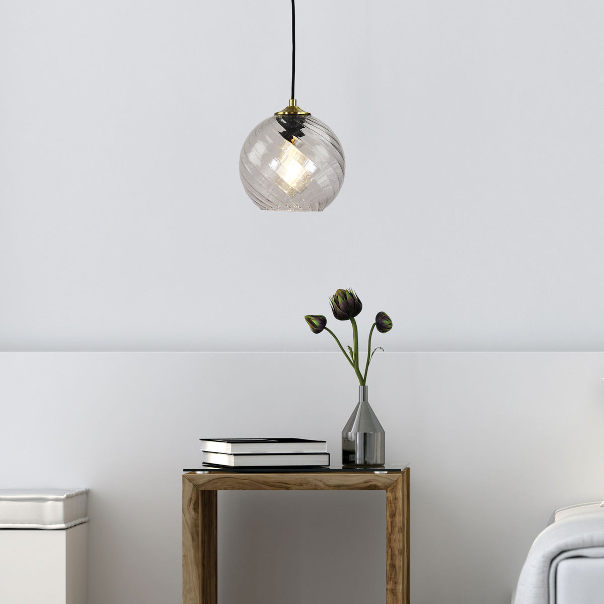 Twist 20 Brushed Brass & Clear Glass E27 Pendant