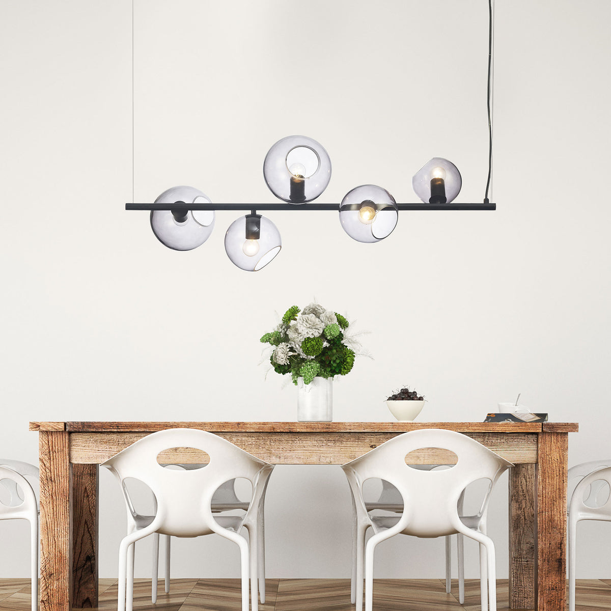Sinus Black with Smoked Glass 5 Light E27 Designer Satellite Suspended Pendant
