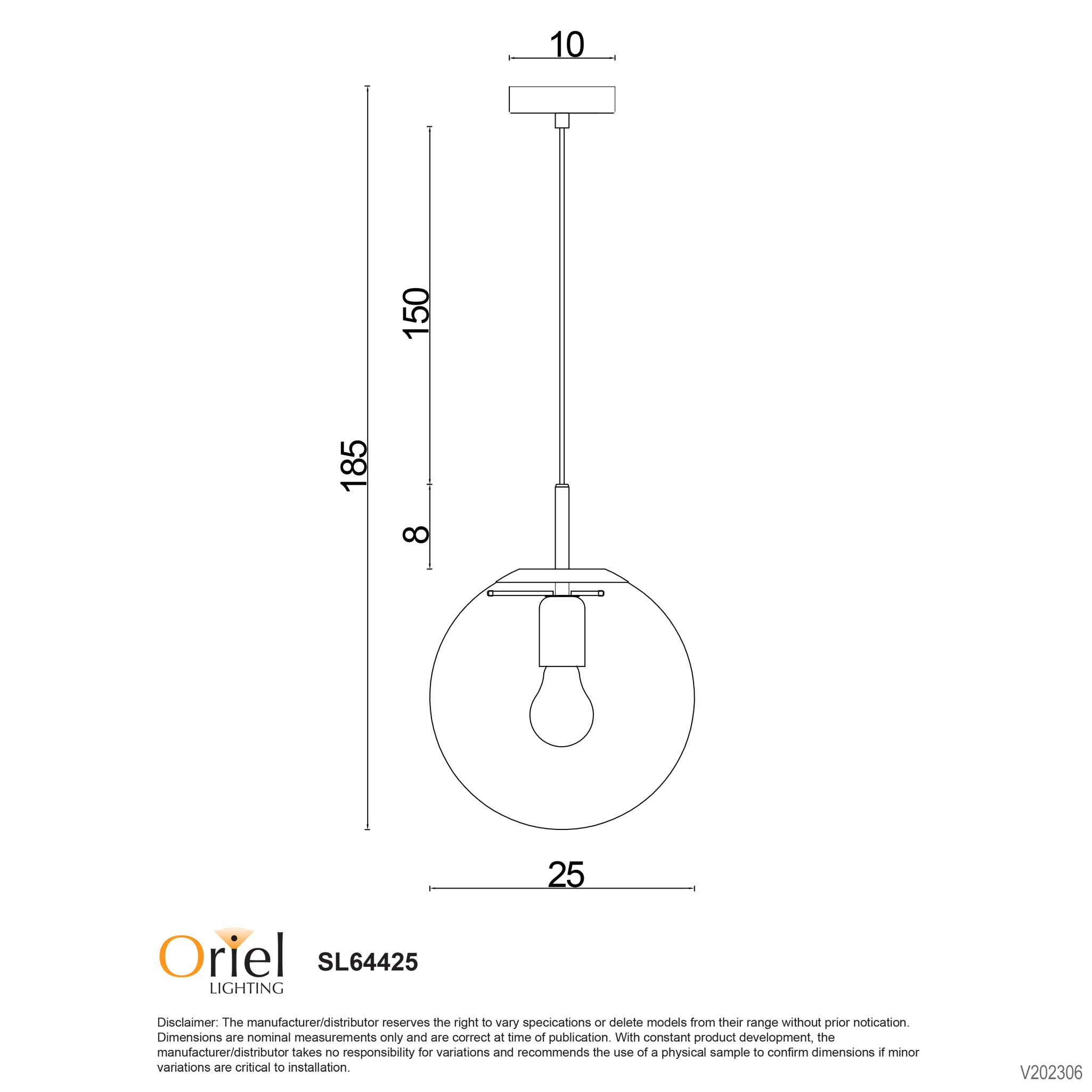 Newton.25 Matt Black And Clear Glass E27 Pendant