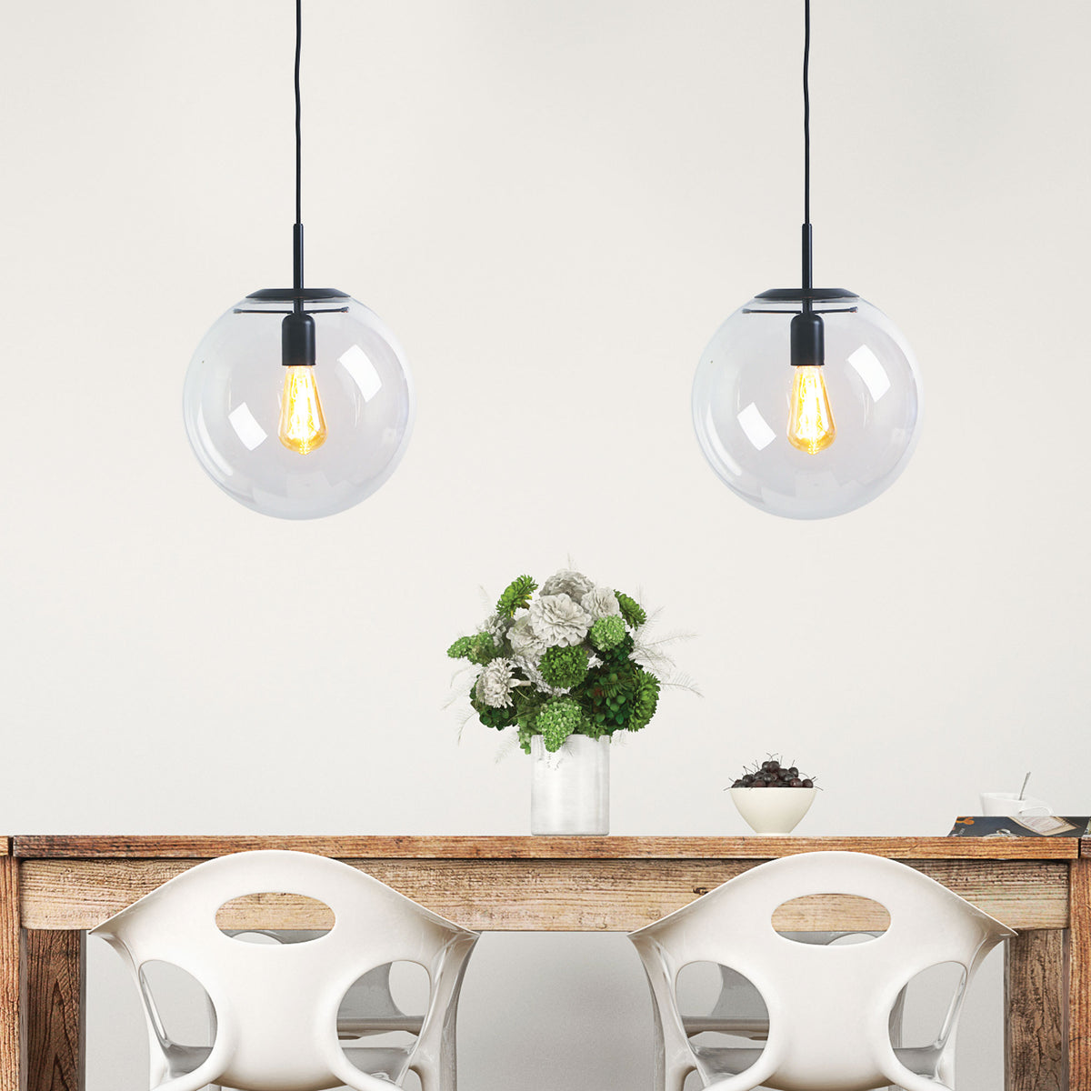 Newton 30 Matt Black And Clear Glass E27 Pendant