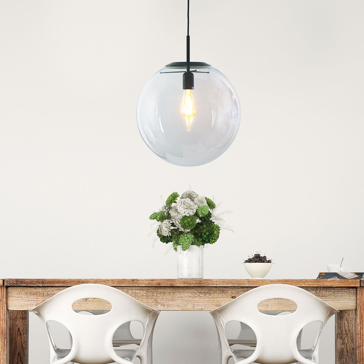 Newton 40 Matt Black And Clear Glass E27 Pendant