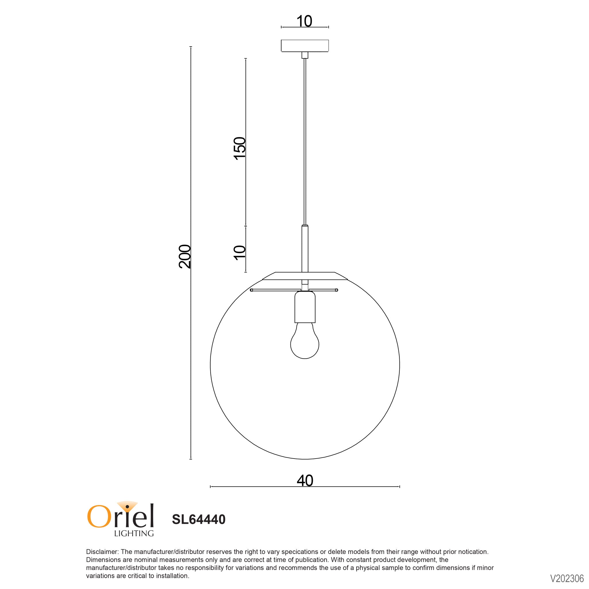 Newton.40 Matt Black And Clear Glass E27 Pendant