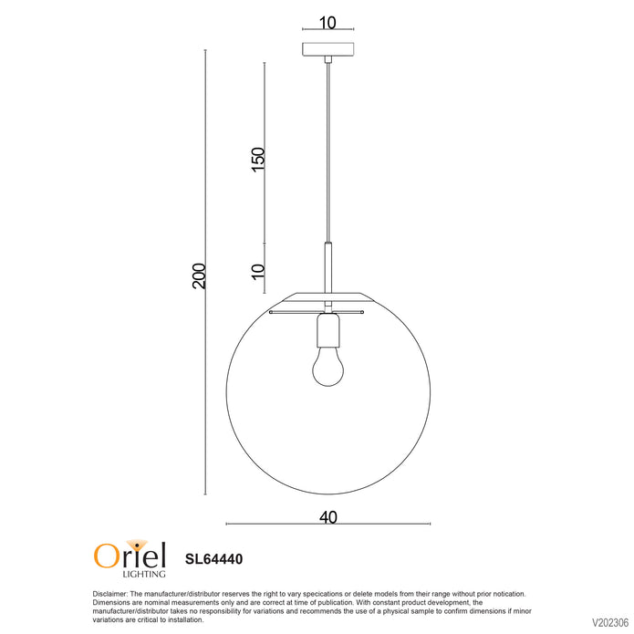 Newton 40 Brushed Brass And Clear Glass E27 Pendant