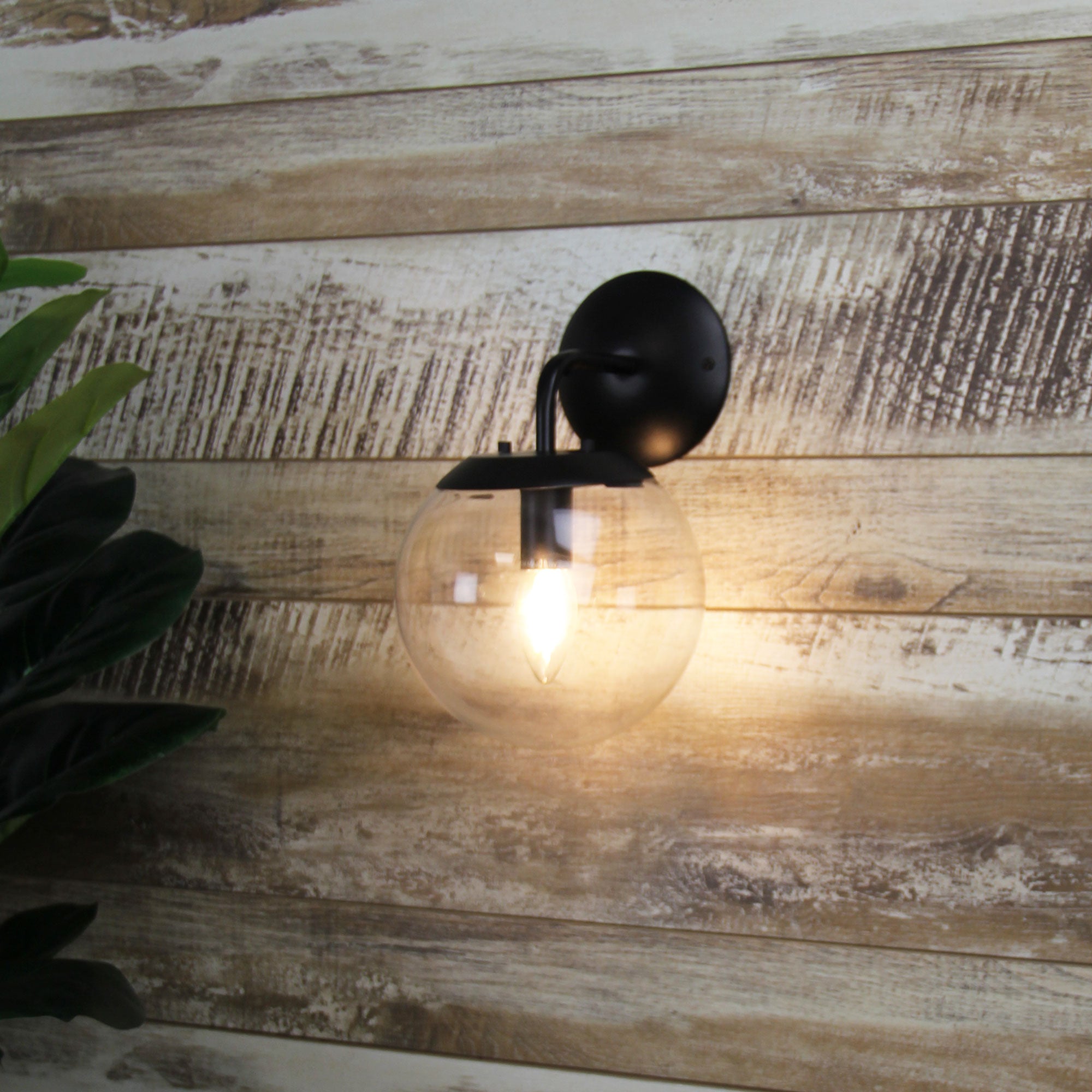 Newton Black And Clear Glass E14 Wall Light