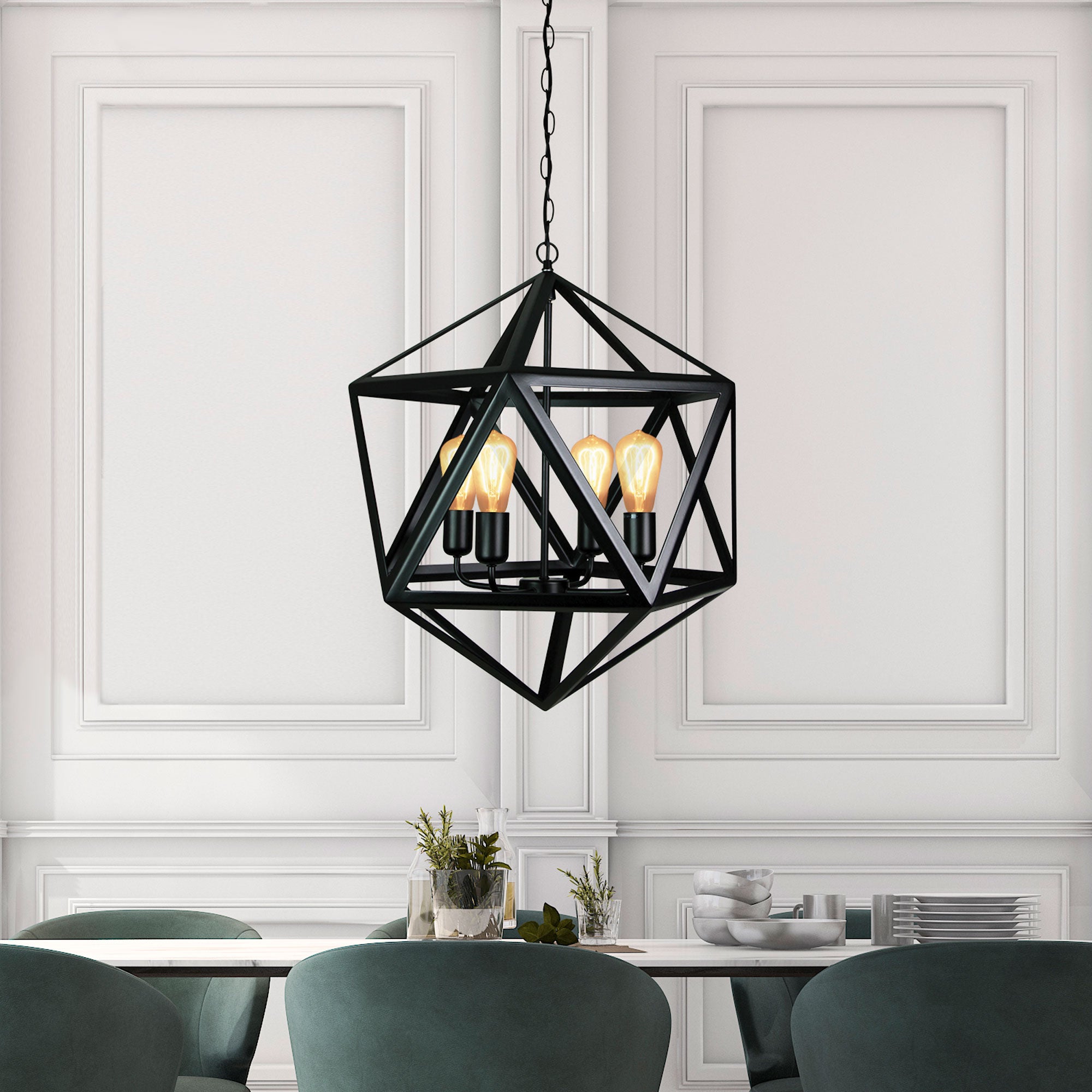 Geo.4 Black 4 Light E27 Geometric Pendant