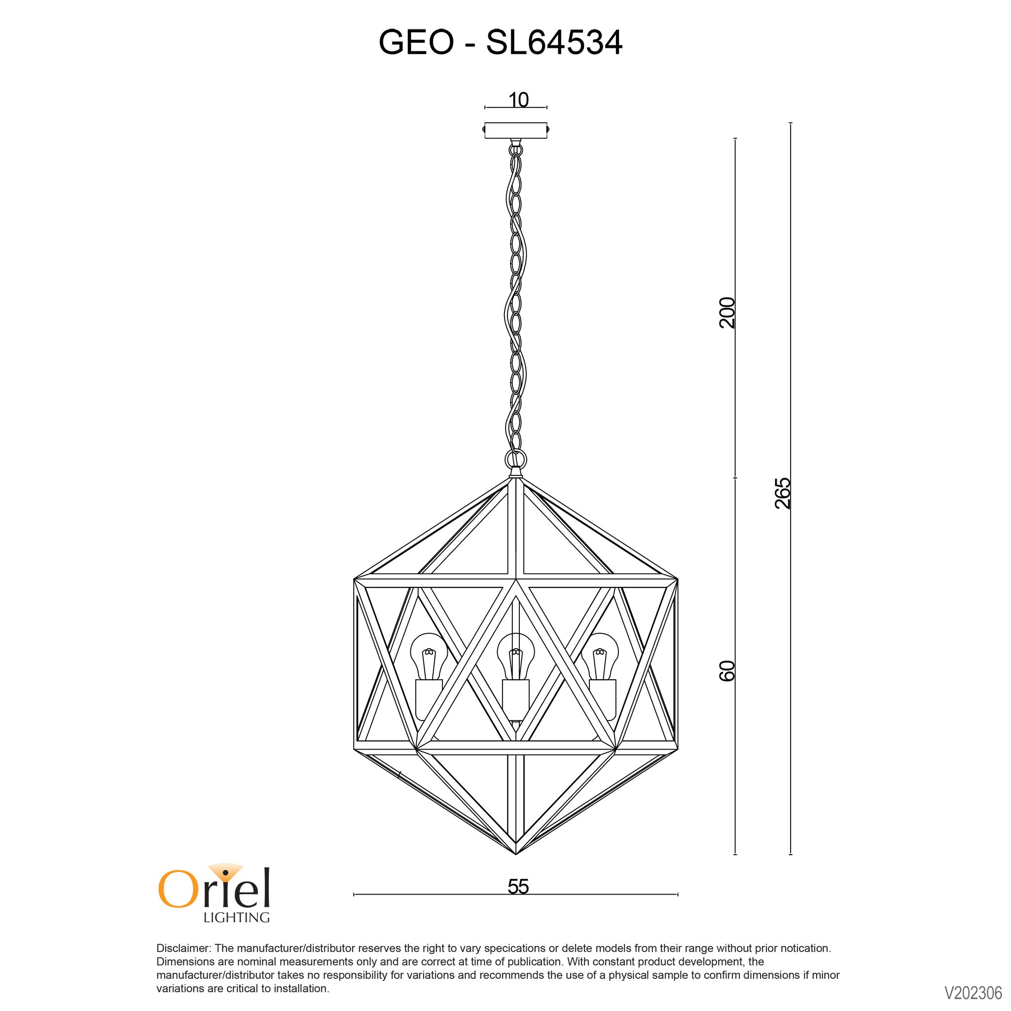 Geo.4 Black 4 Light E27 Geometric Pendant