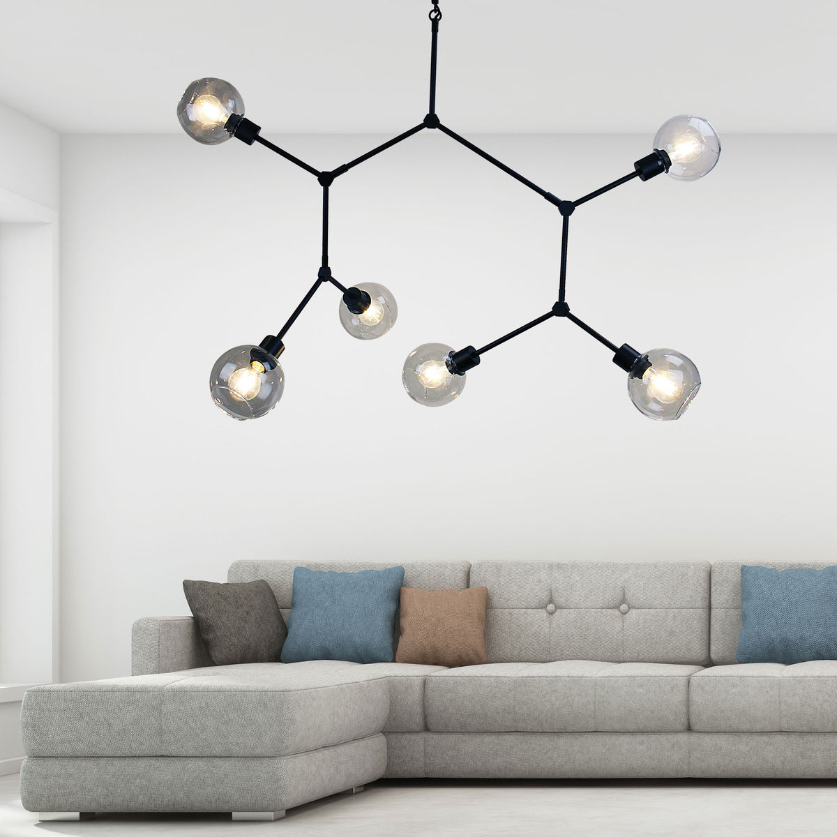 Padua Black & Clear Glass 6 Light E27 Contemporary Pendant