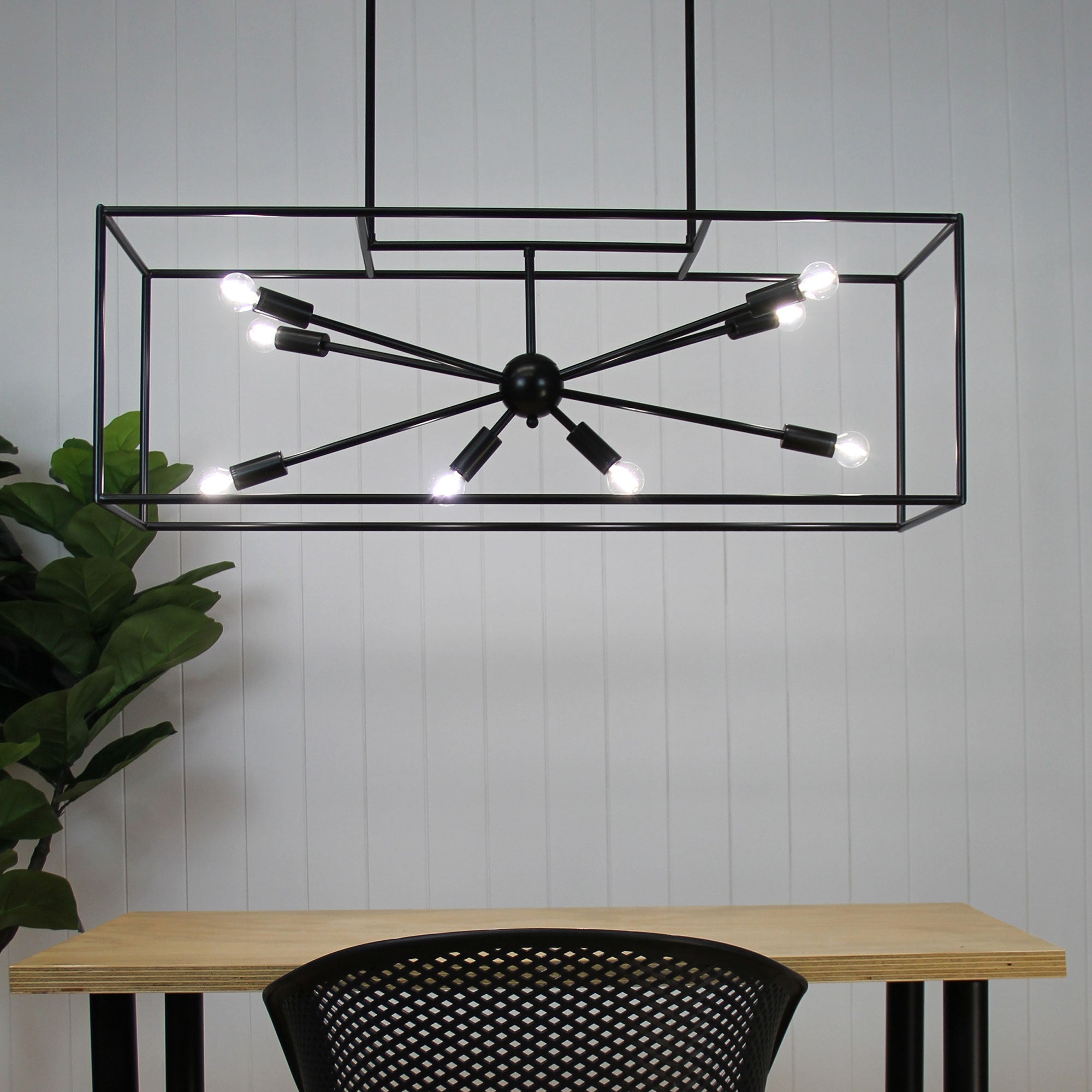 Georgetown.100 Black 8 Light E14 Designer Box Pendant With Exposed Globes