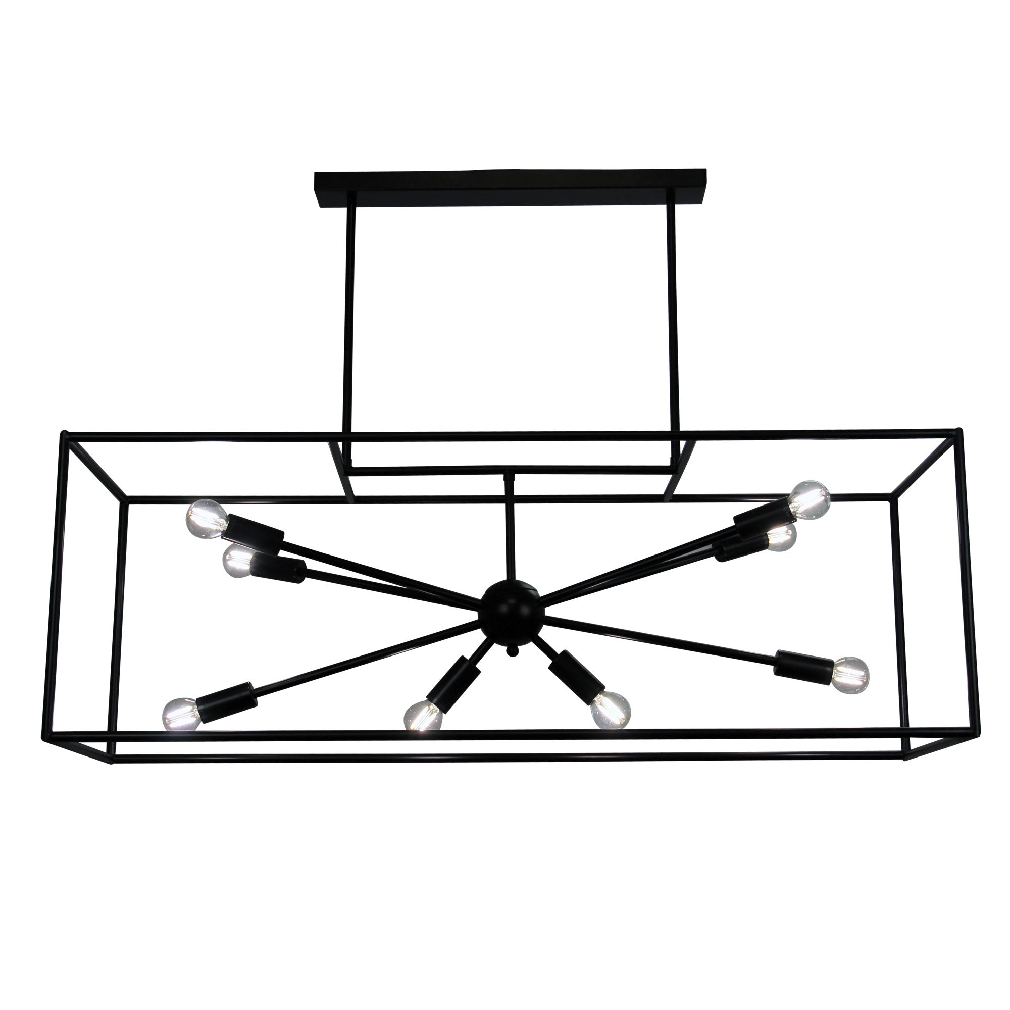 Georgetown.100 Black 8 Light E14 Designer Box Pendant With Exposed Globes