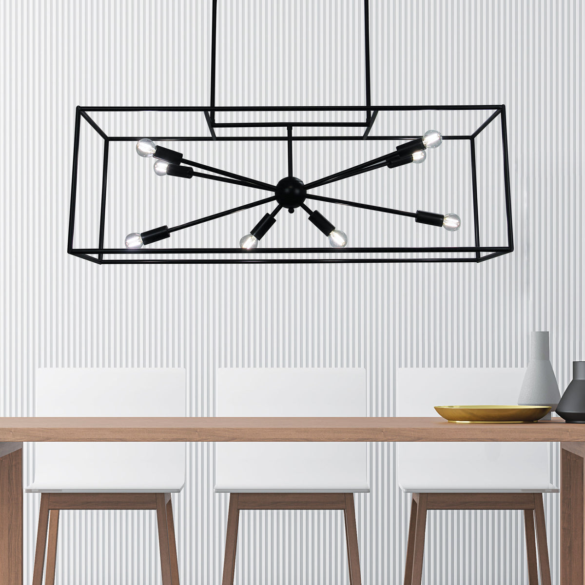 Georgetown 100 Black 8 Light E14 Designer Box Pendant With Exposed Globes